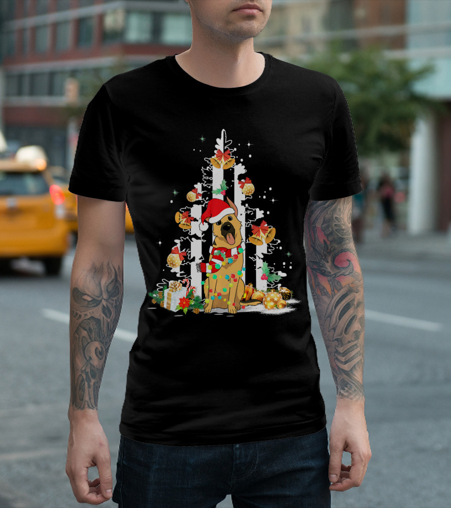 German Shepherd with Santa Hat and Christmas Decorations American Holiday T-Shirt
