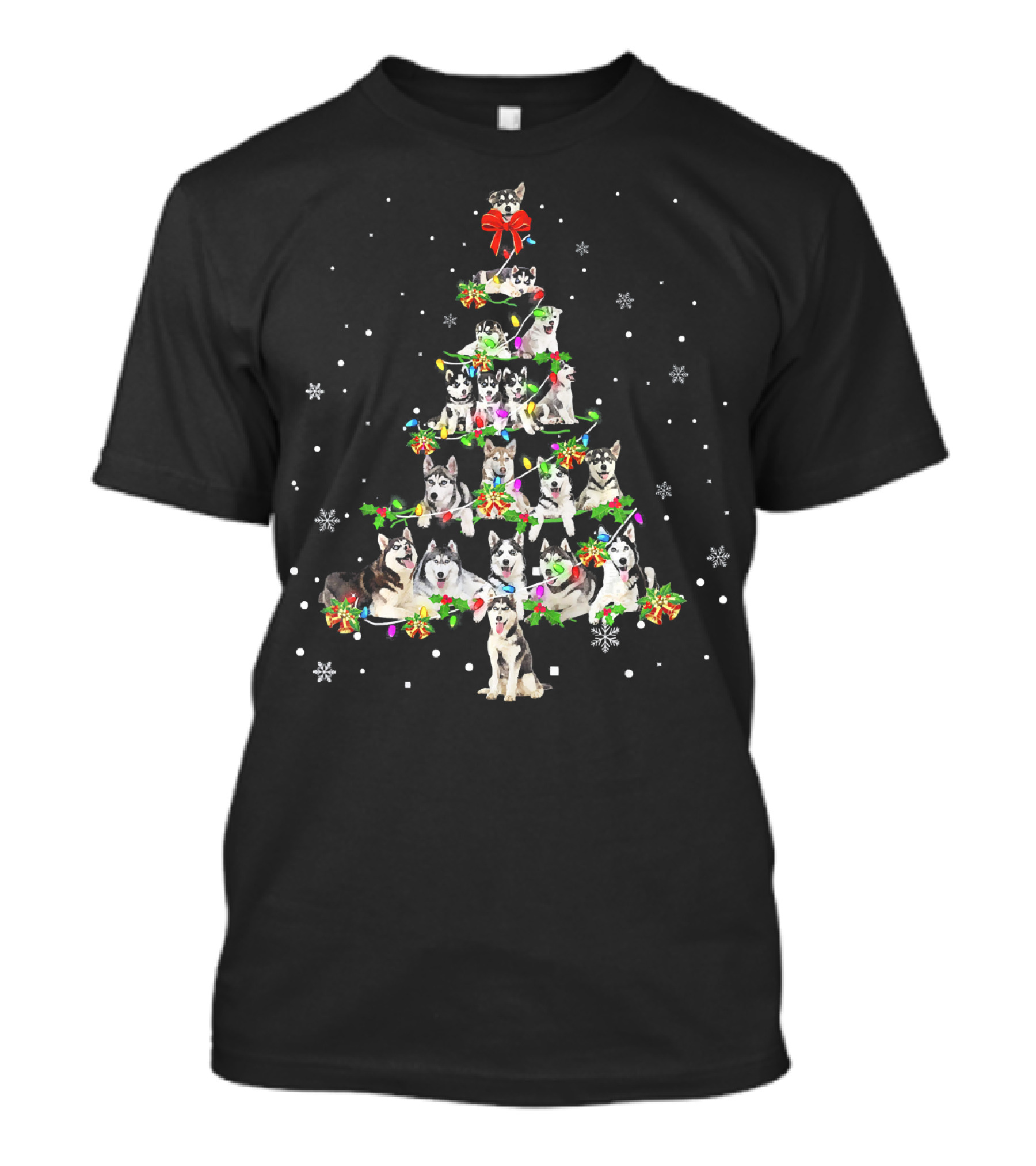 Husky Noel Xmas Tree Cool Christmas Dog Snowflakes Festive Puppies T-Shirt