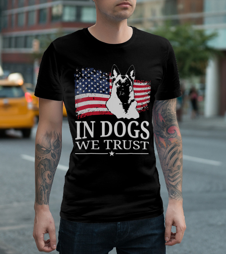 In Dogs We Trust German Shepherd American Flag T-Shirt