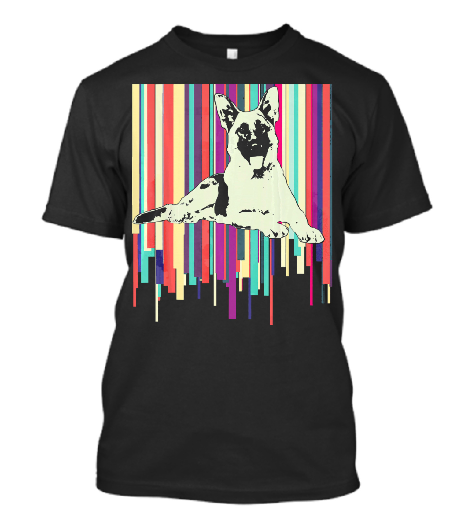 German Shepherd Retro Colorful Stripes T-Shirt