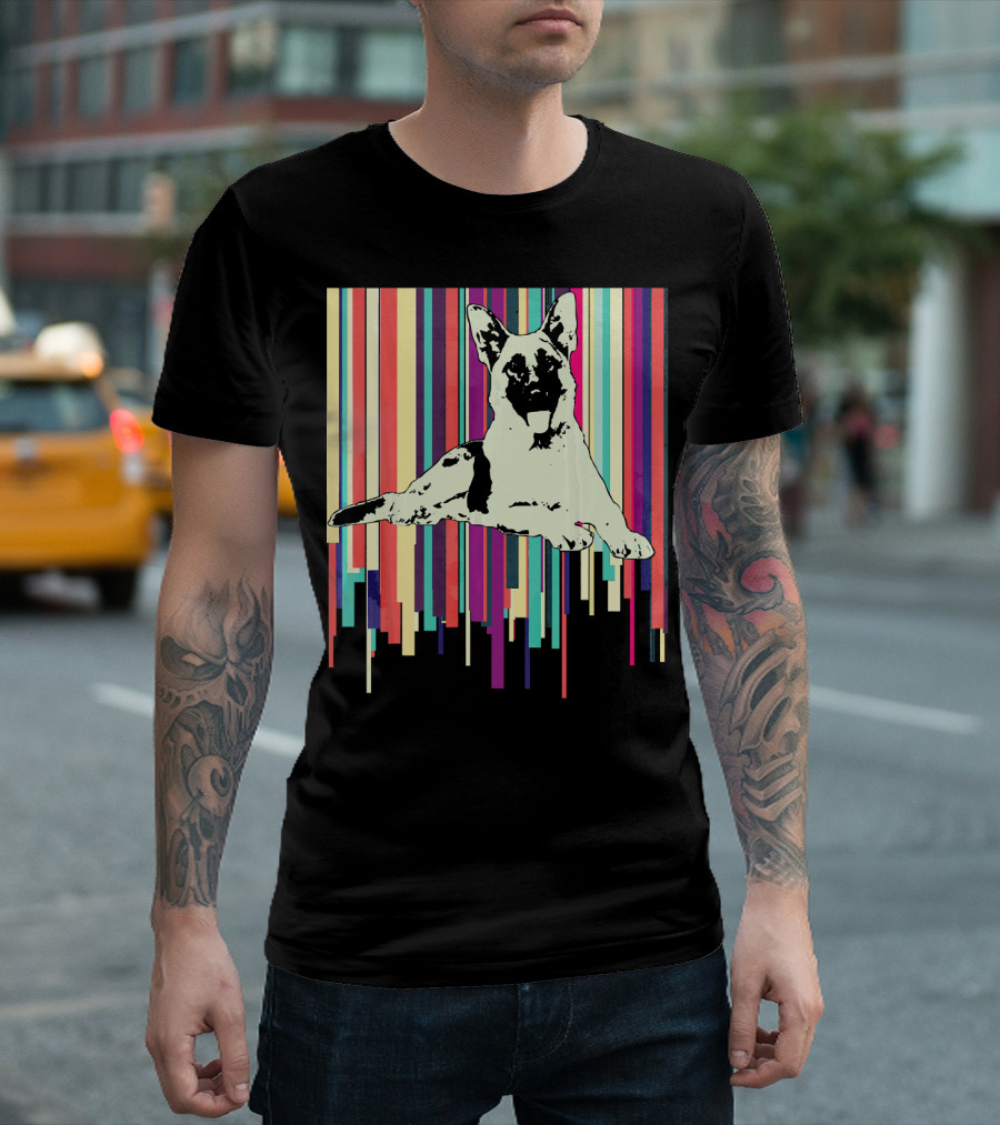 German Shepherd Retro Colorful Stripes T-Shirt