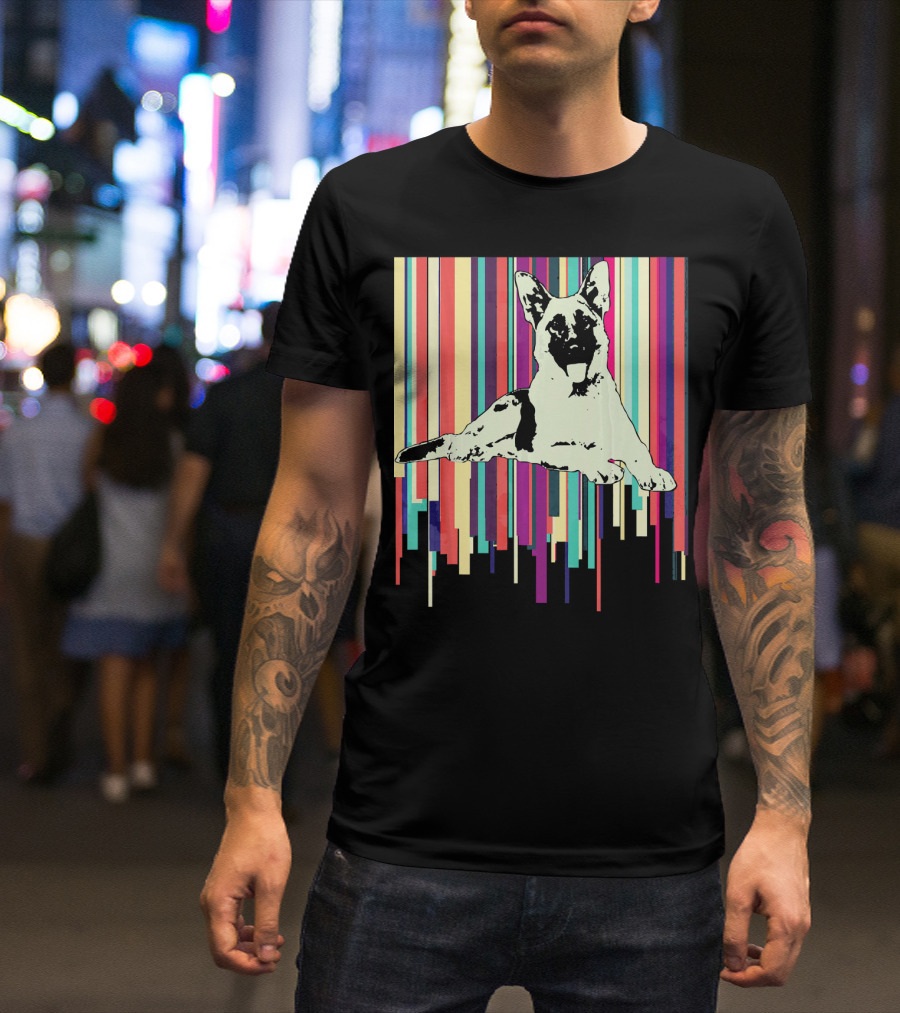 German Shepherd Retro Colorful Stripes T-Shirt