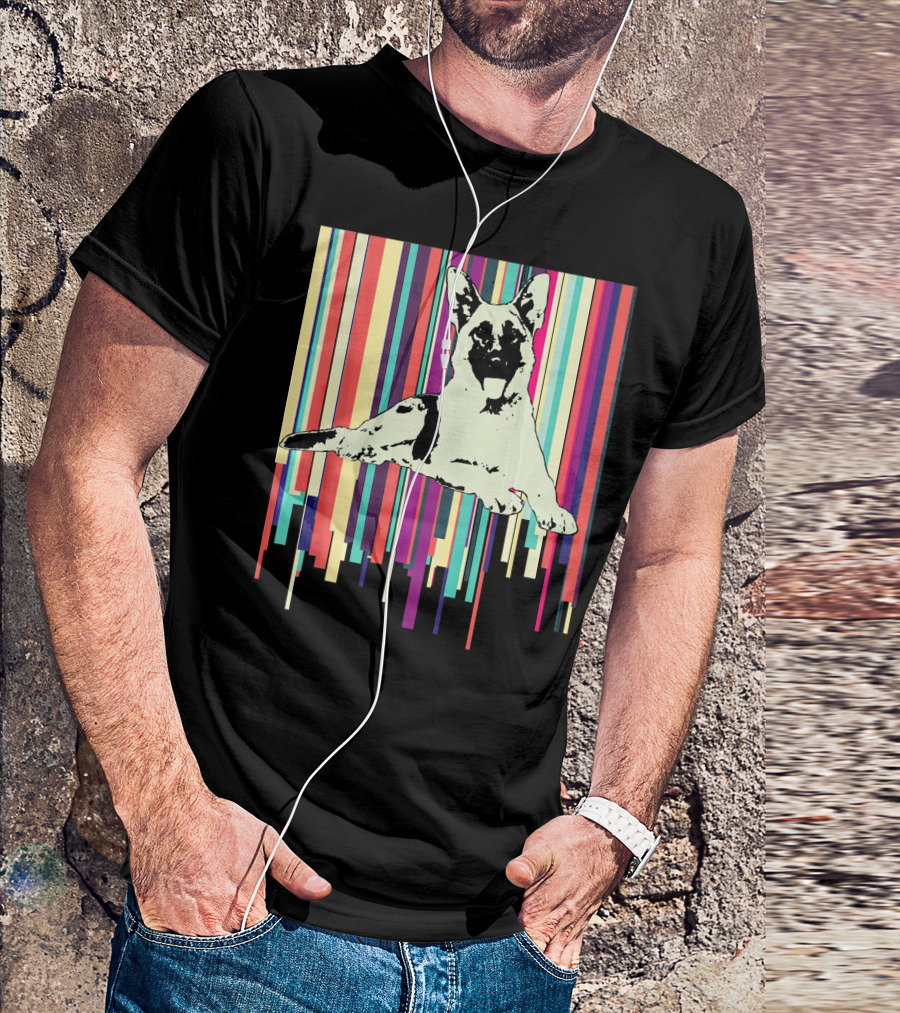 German Shepherd Retro Colorful Stripes T-Shirt