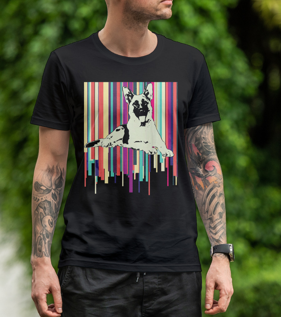 German Shepherd Retro Colorful Stripes T-Shirt