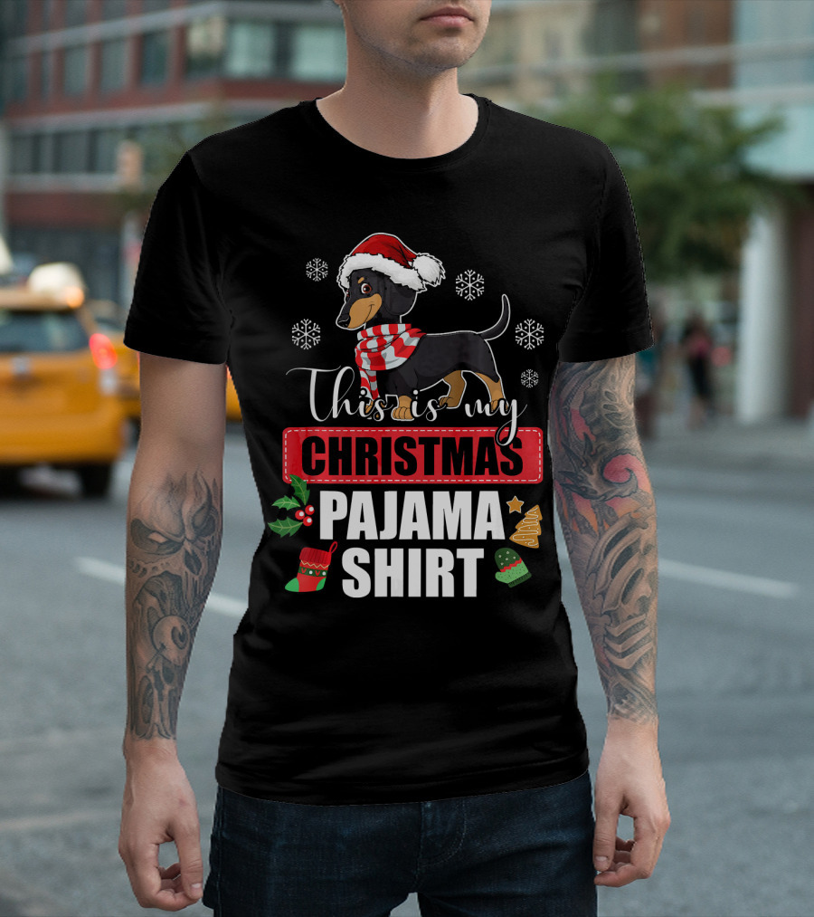 This Is My Christmas Pajama Shirt Santa Dog Snowflakes Holiday Cheer T-Shirt