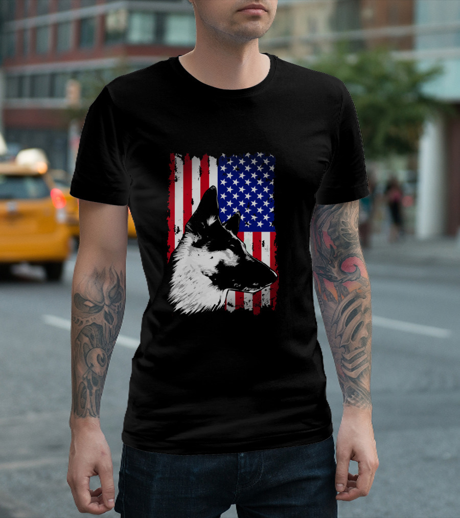 German Shepherd Military K9 USA Flag Patriotic Longevity T-Shirt
