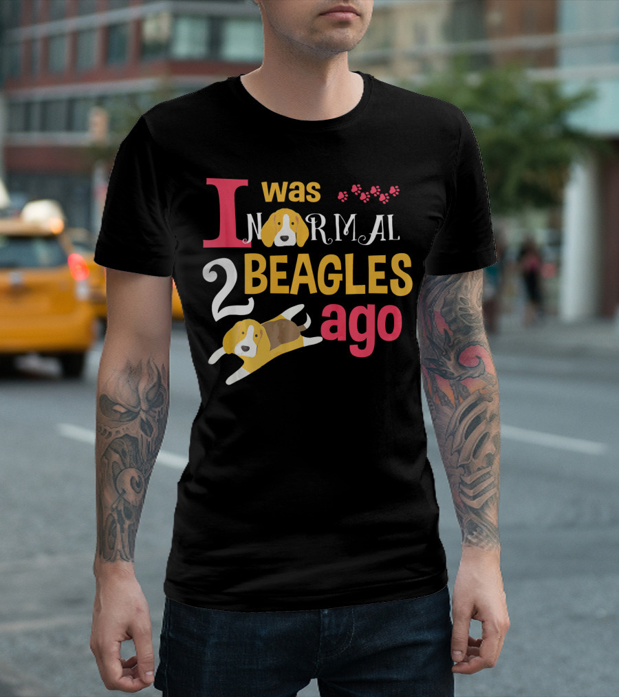 I Was Normal 2 Beagles Ago with Cute Beagle Illustrations and Paw Prints T-Shirt