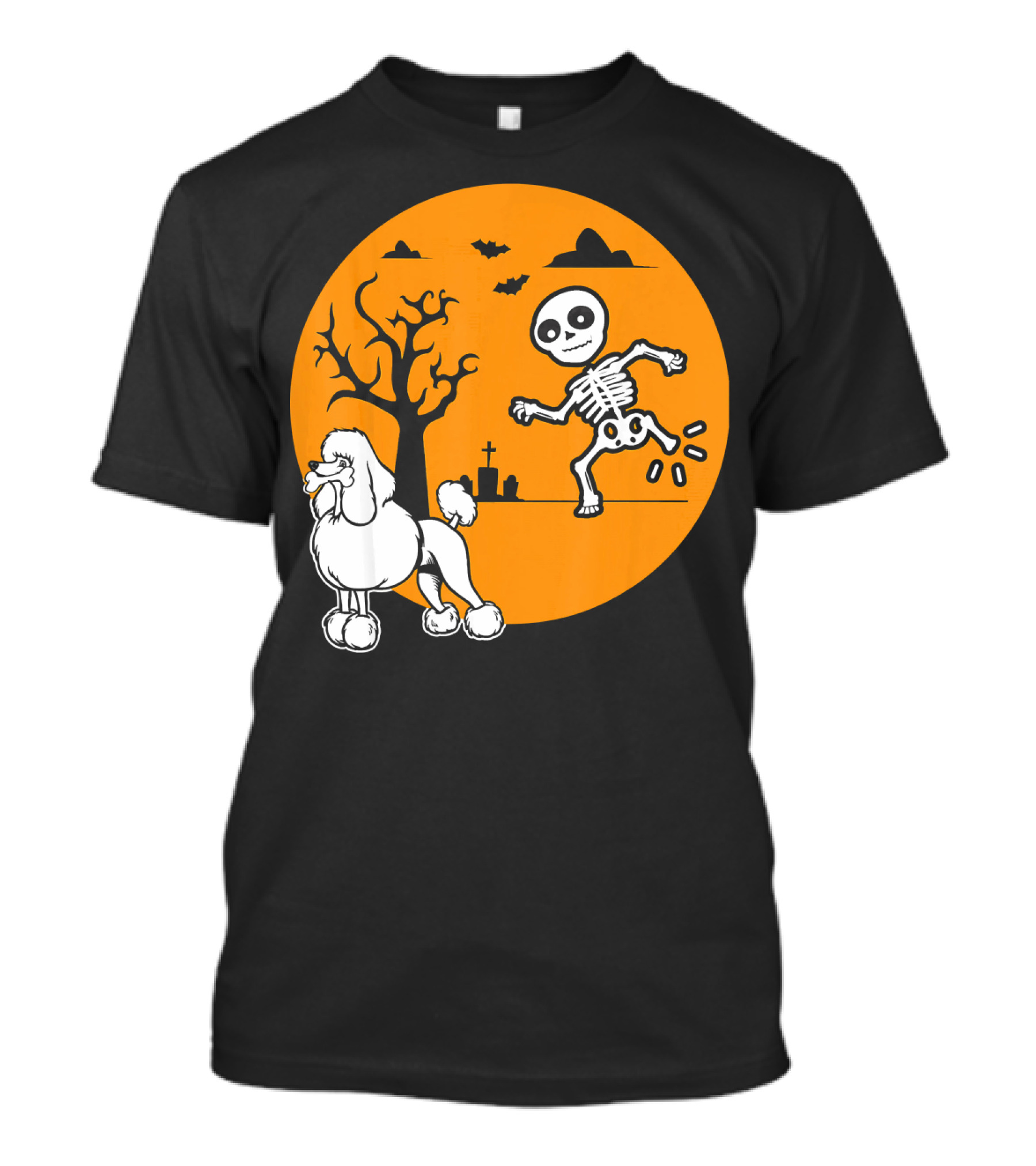 Funny Poodle Skeleton Bone Halloween Cos Graveyard Moon Scene T-Shirt