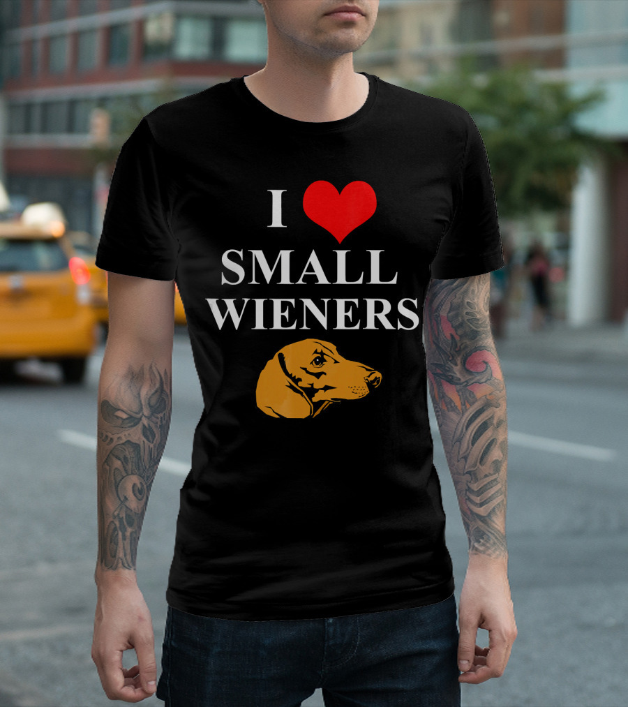 I Love Small Wieners Dachshund Dog Head with Red Heart T-Shirt