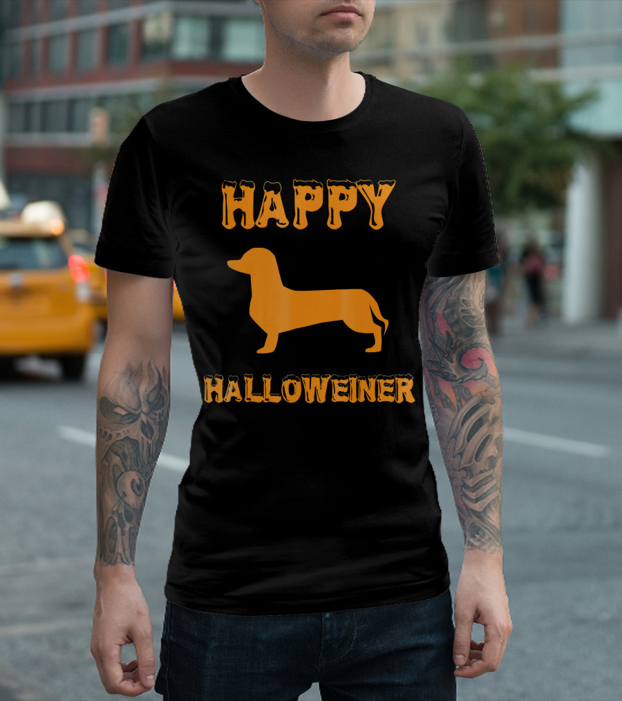 Happy Halloweiner Dachshund Silhouette Halloween Fun T-Shirt