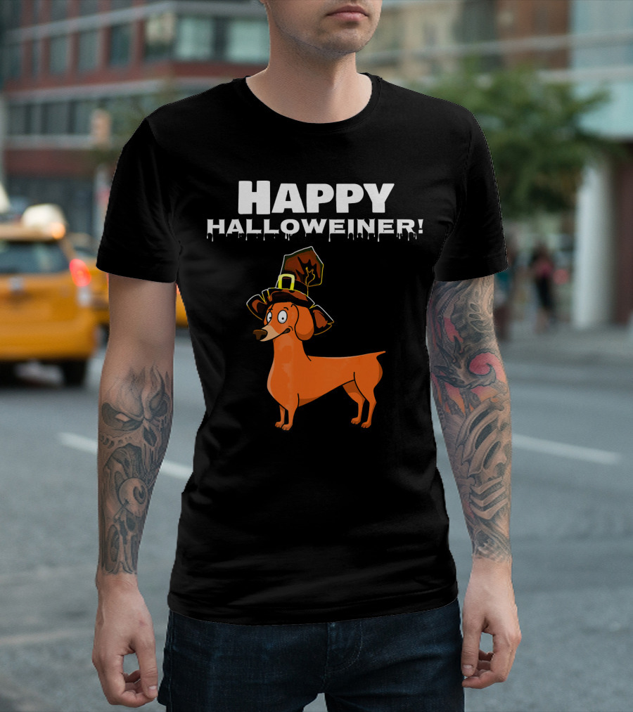Happy Halloweiner Dachshund With Witch Hat T-Shirt
