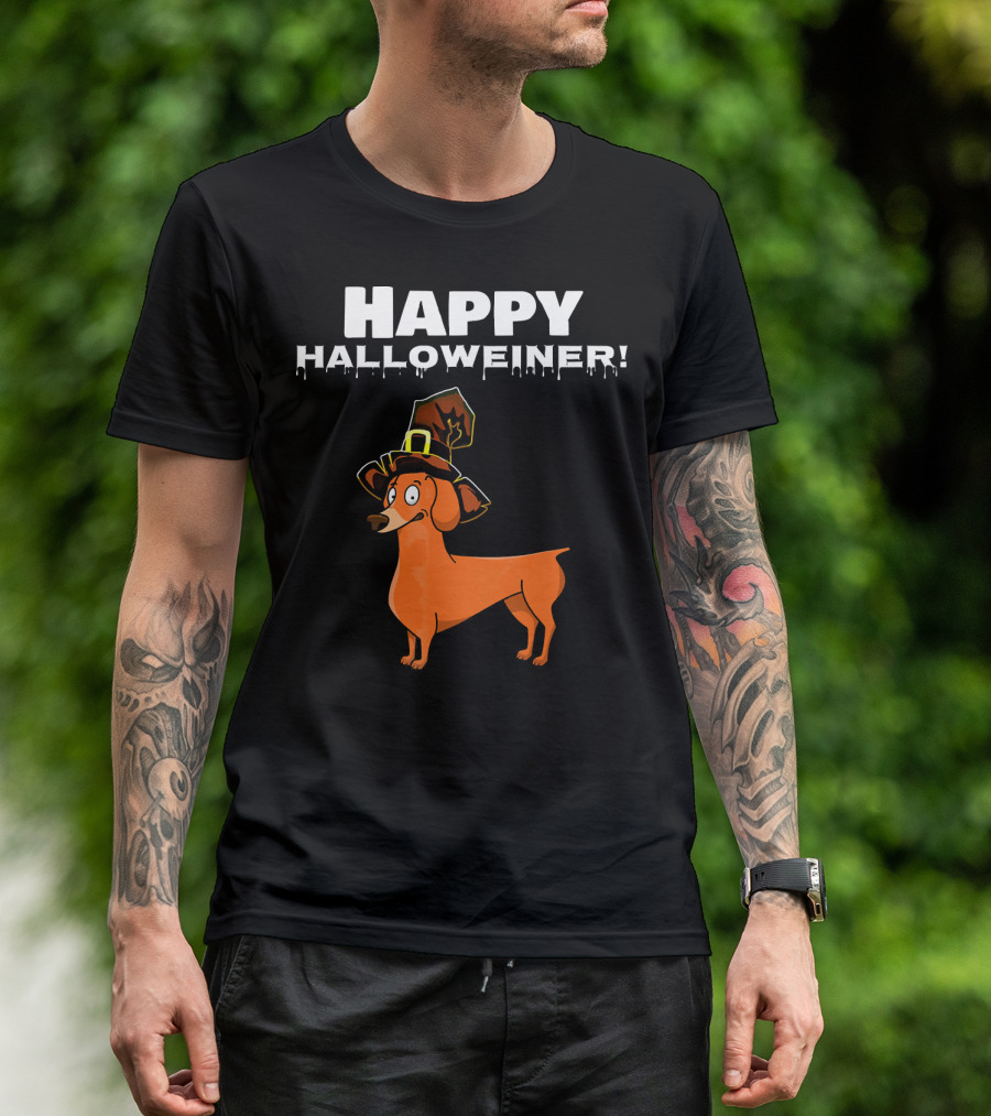 Happy Halloweiner Dachshund With Witch Hat T-Shirt