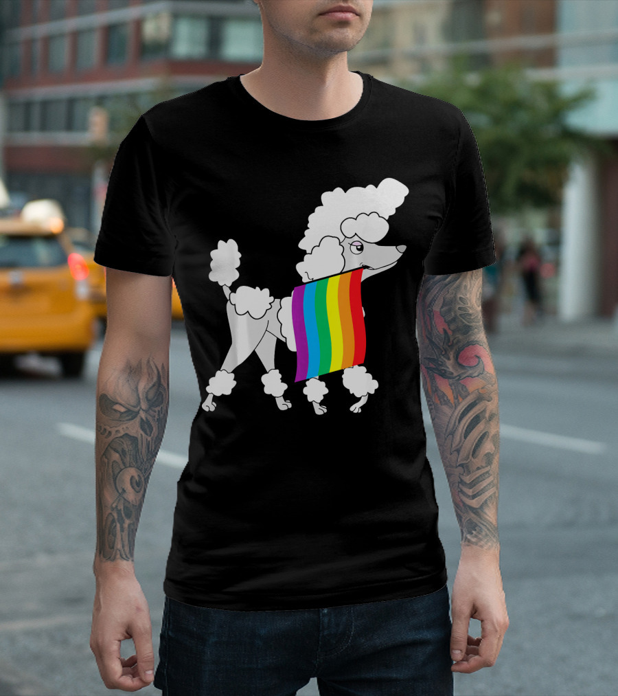Gay Pride Poodle with Rainbow Flag T-Shirt