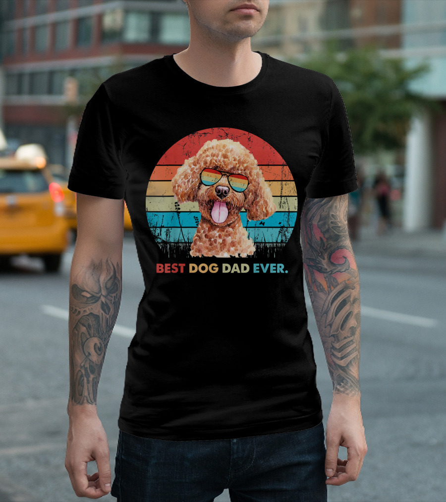 Best Dog Dad Ever Poodle Retro Sunglasses T-Shirt