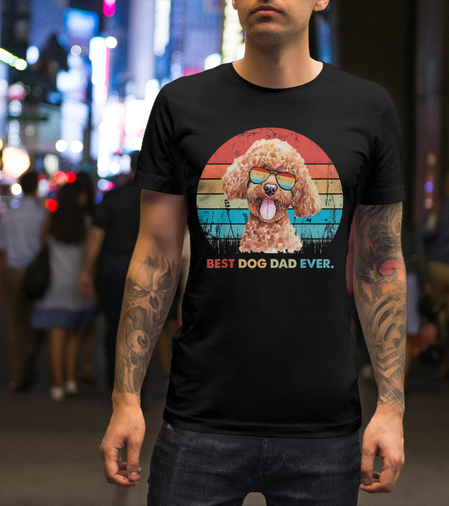 Best Dog Dad Ever Poodle Retro Sunglasses T-Shirt