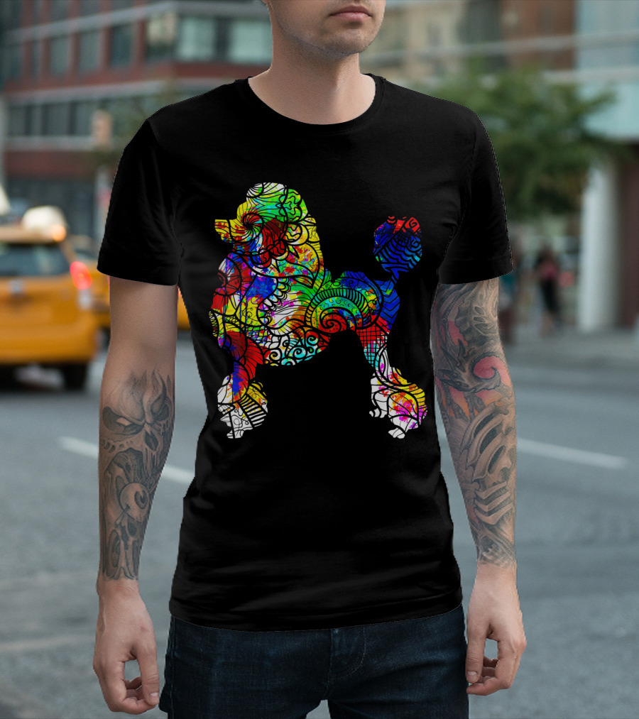 Colorful Spiral Pattern Poodle T-Shirt