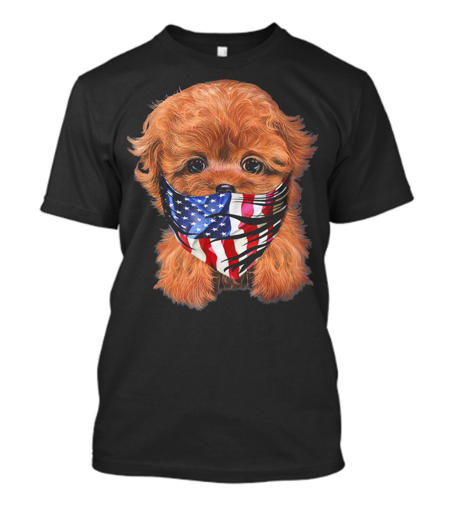 Patriot USA Red Poodle Puppy With American Flag Mask T-Shirt