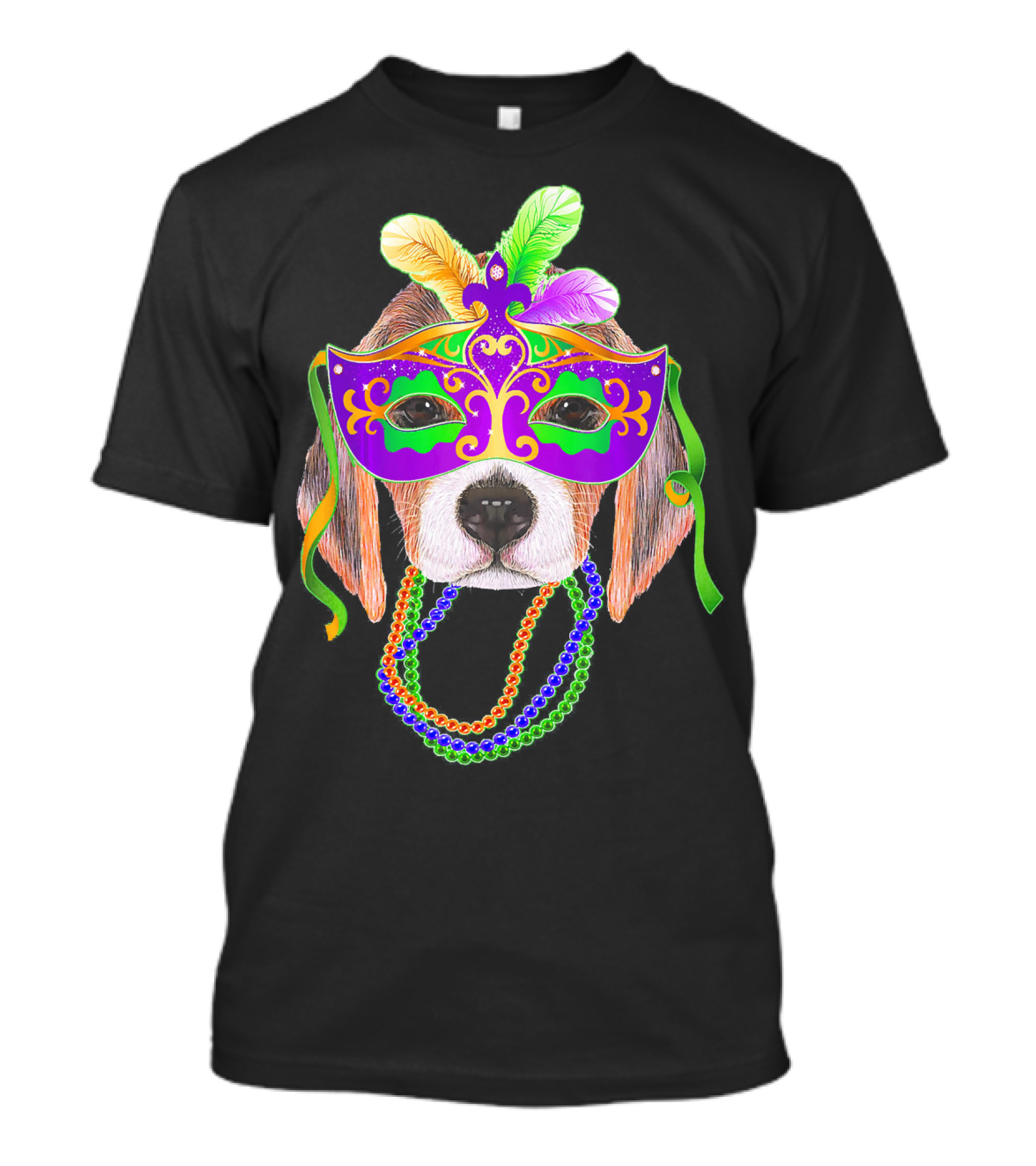 Mardi Gras Beagle With Mask And Beads T-Shirt