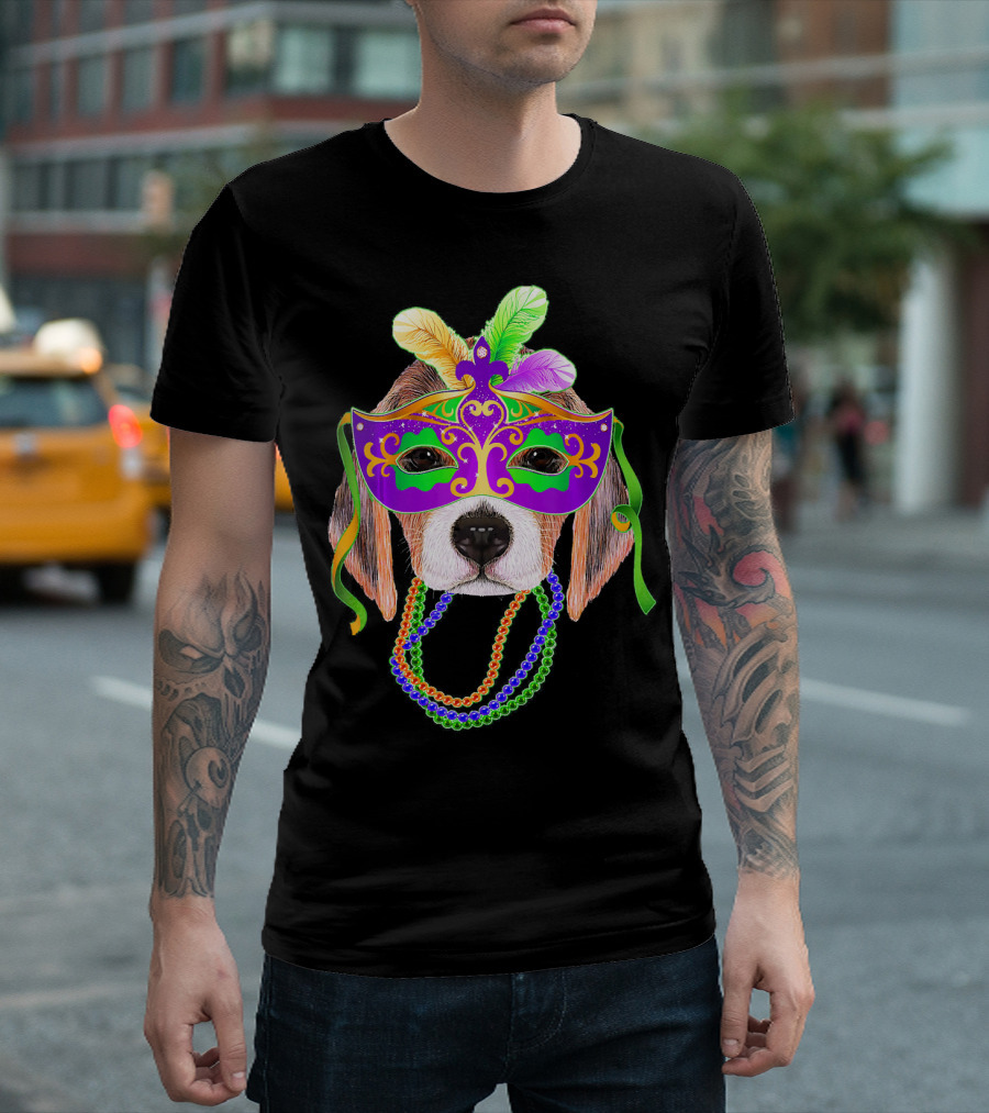 Mardi Gras Beagle With Mask And Beads T-Shirt