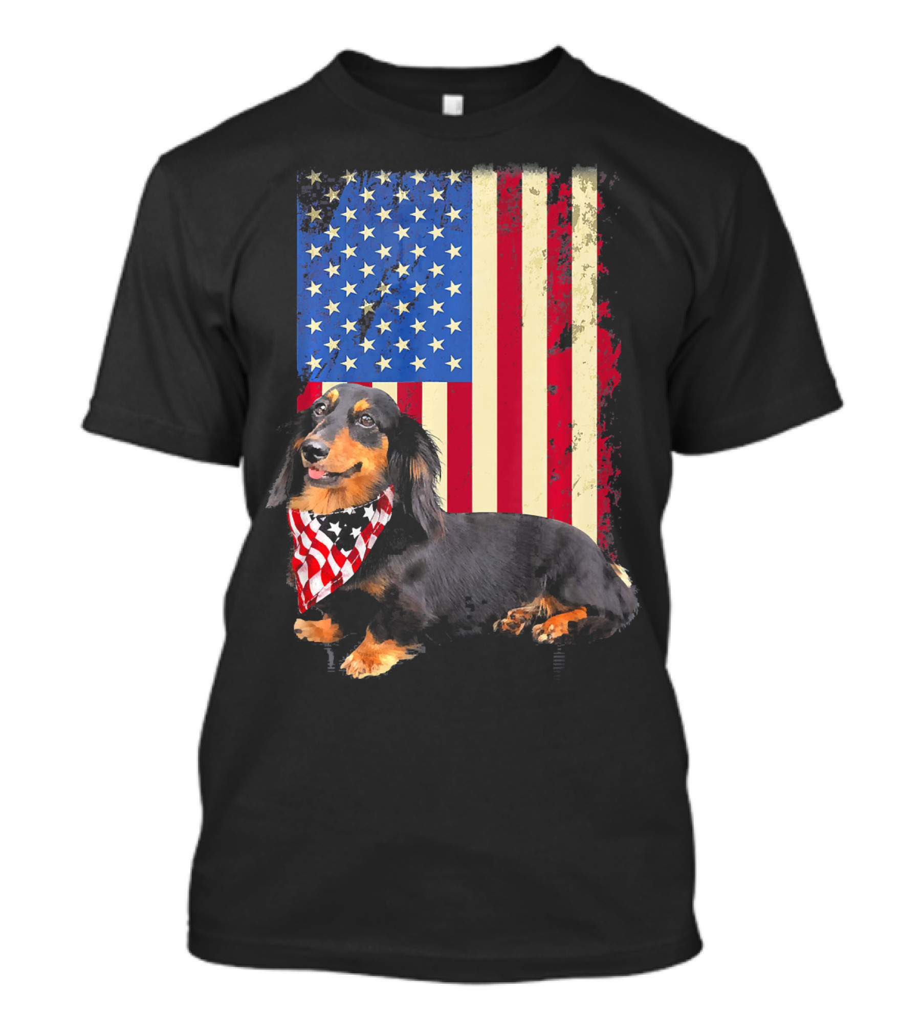Dachshund With American Flag And Bandana T-Shirt
