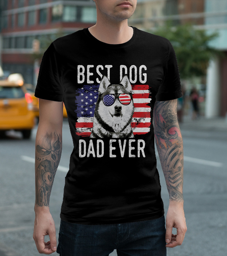 Best Dog Dad Ever Mens American Flag Sib T-Shirt