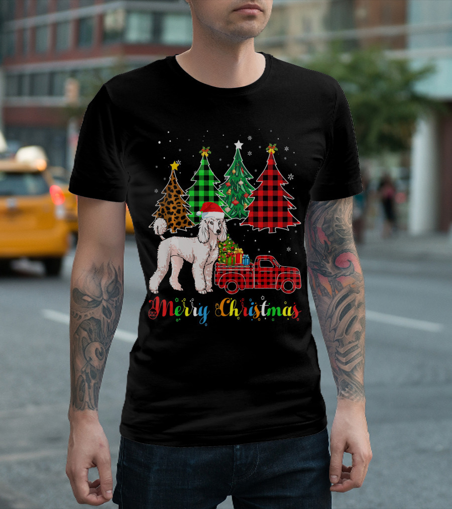 Merry Christmas Poodle Red Plaid Truck Christmas Trees T-Shirt