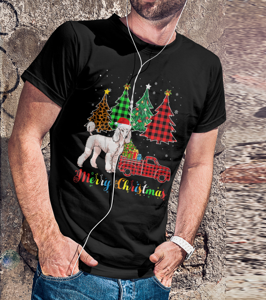 Merry Christmas Poodle Red Plaid Truck Christmas Trees T-Shirt