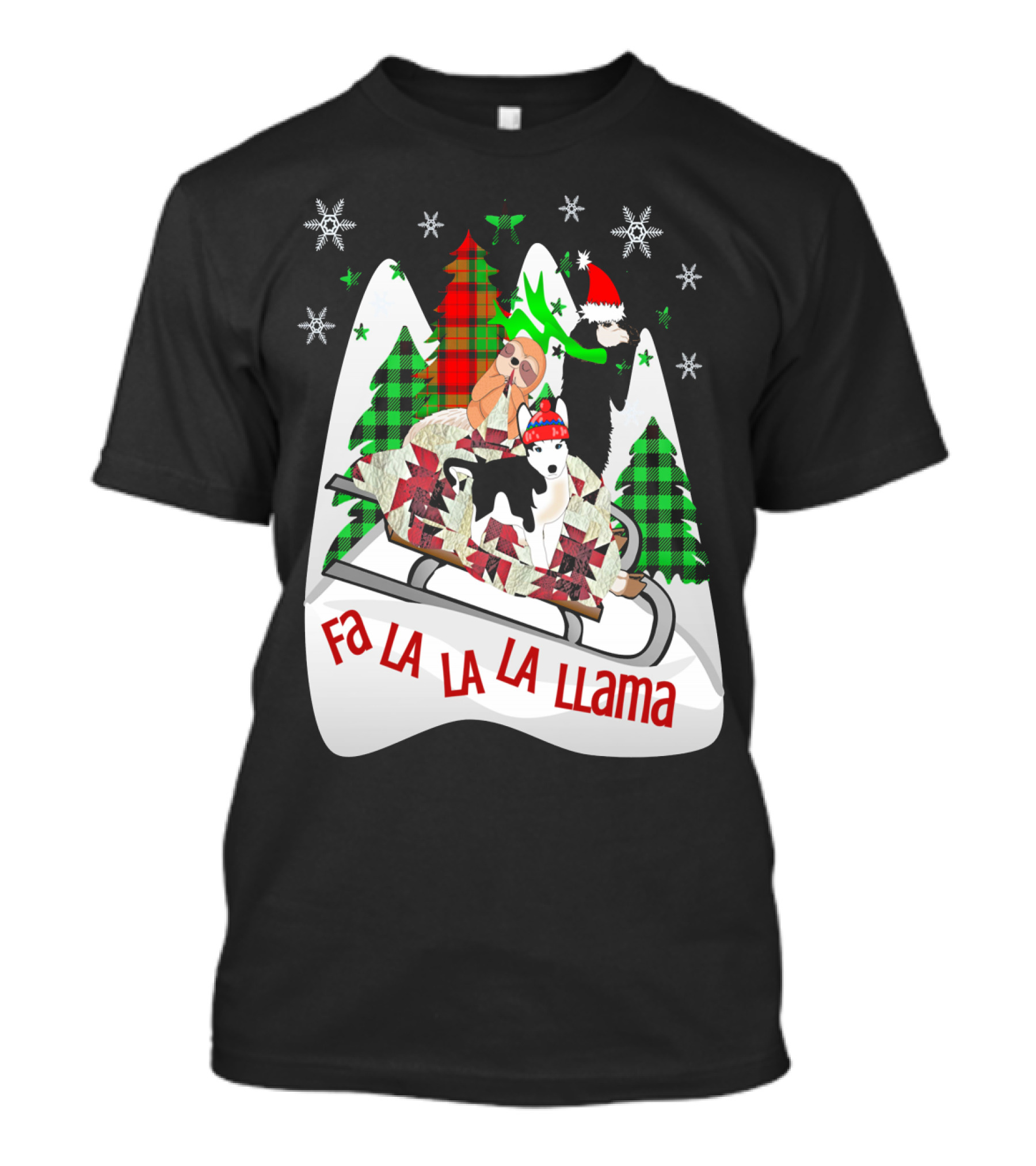 Fa La La La Llama Christmas Sledding With Santa Hats T-Shirt