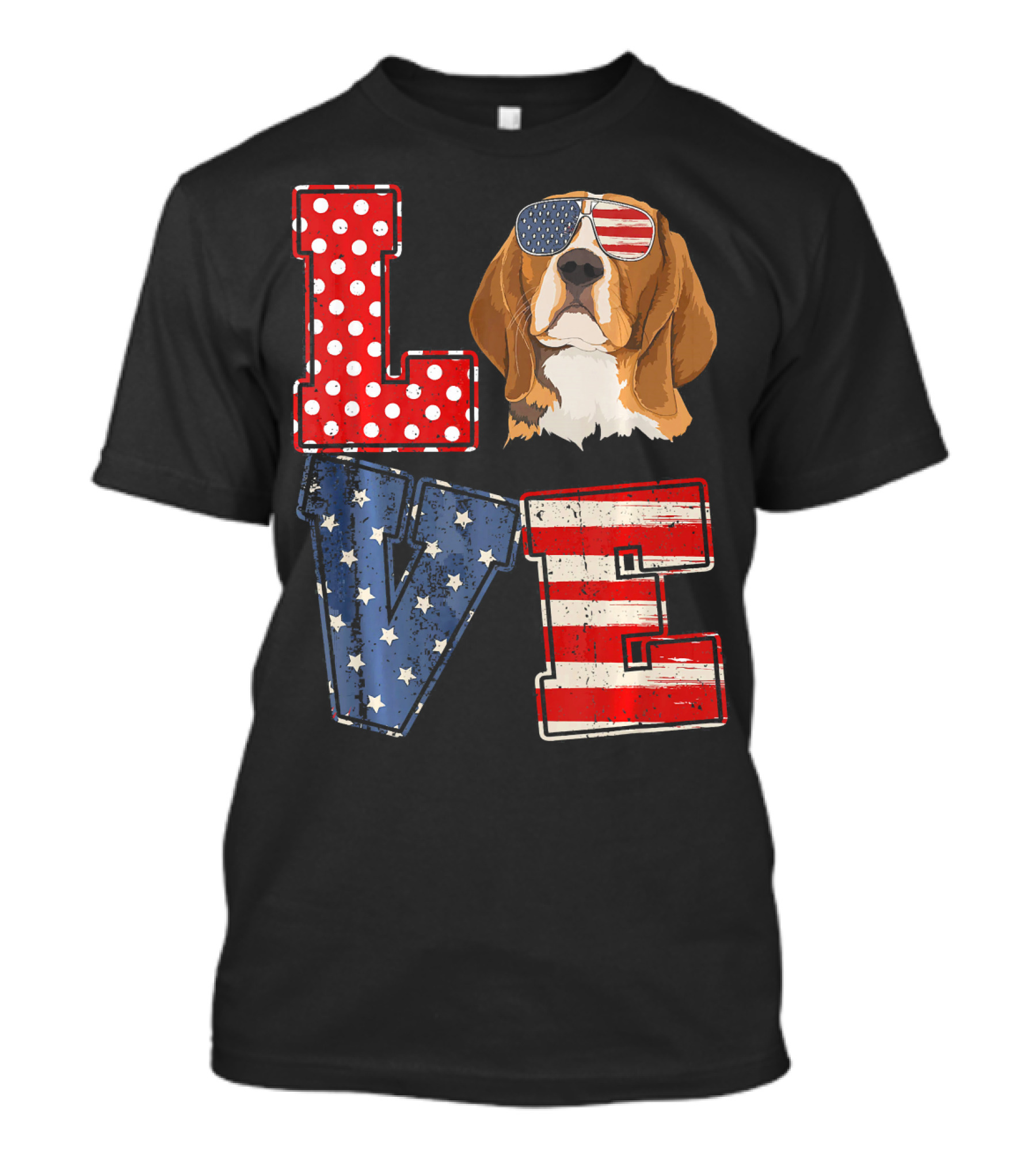 LOVE Beagle Face American Flag Sunglasses Patriotic T-Shirt