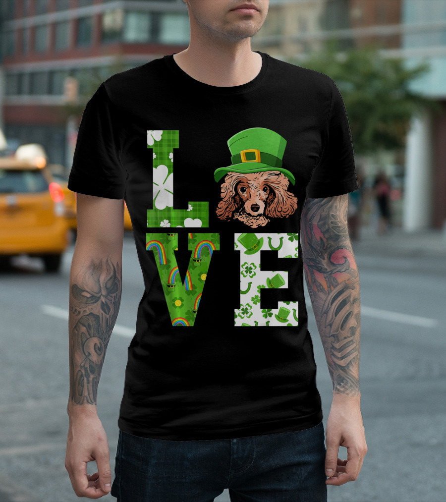Love Poodle Shamrock Hat St Patricks Day Rainbows T-Shirt