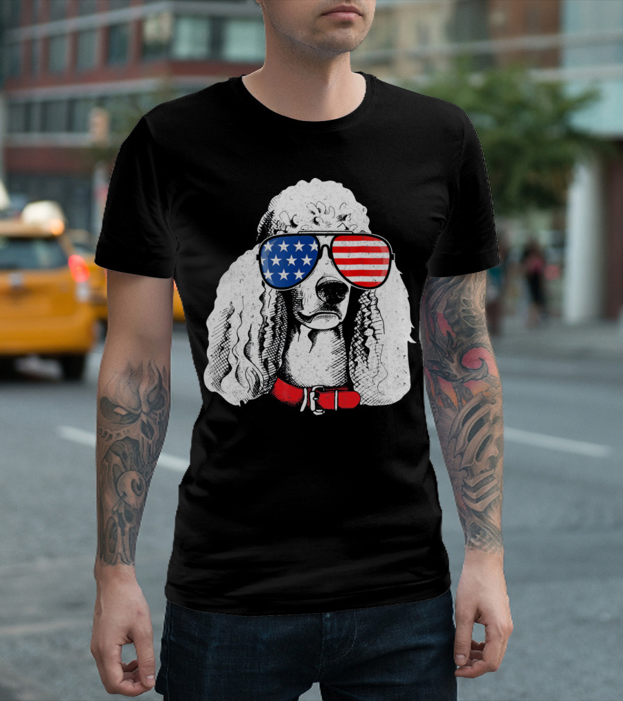 Proud Poodle Patriotic American Flag Shades T-Shirt