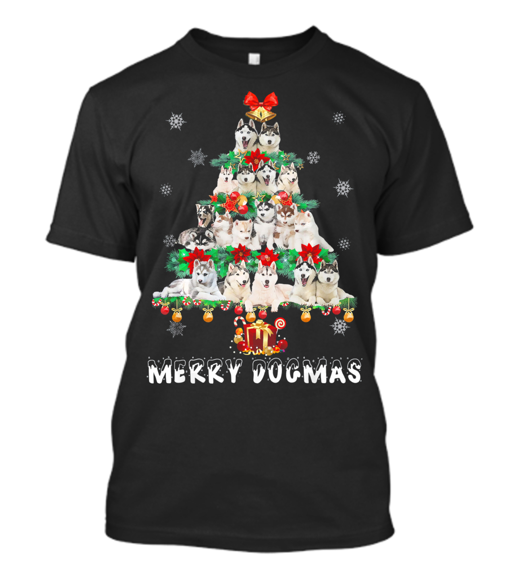 Merry Dogmas Siberian Husky Christmas Tree Holiday T-Shirt