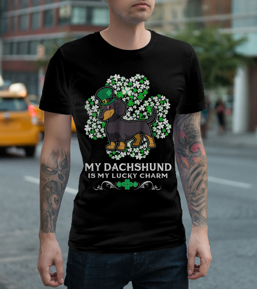 My Dachshund Is My Lucky Charm Shamrock Hat Clover Cluster T-Shirt