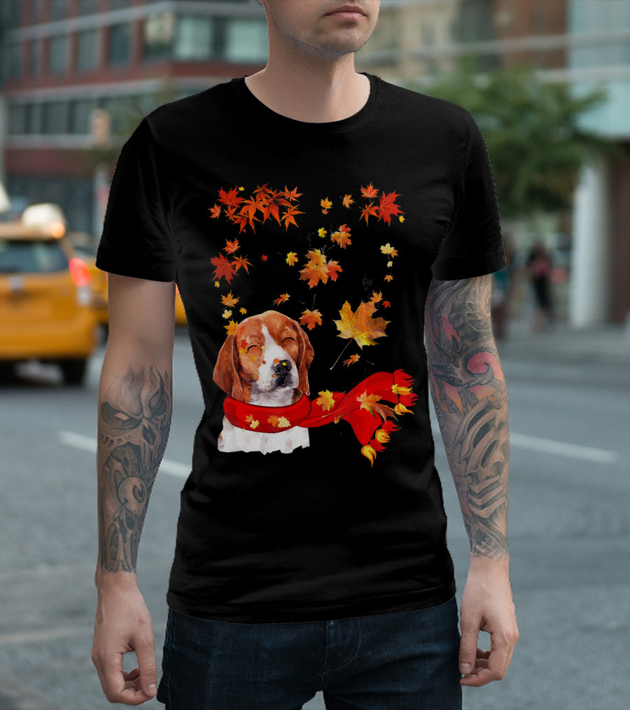 Maple Leaf Beagle Fall Hello Autumn Leaves Dog Scarf T-Shirt