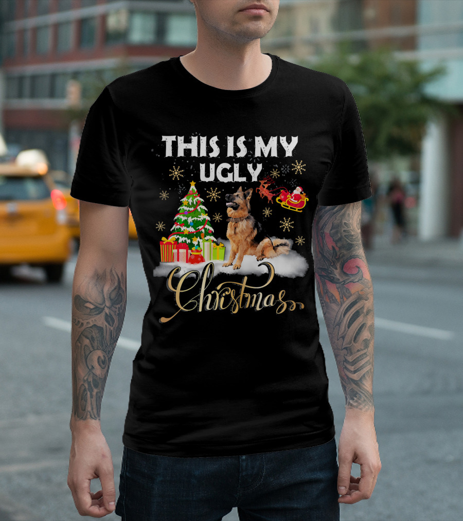 This Is My Ugly Christmas Santa Riding German Shepherd T-Shirt