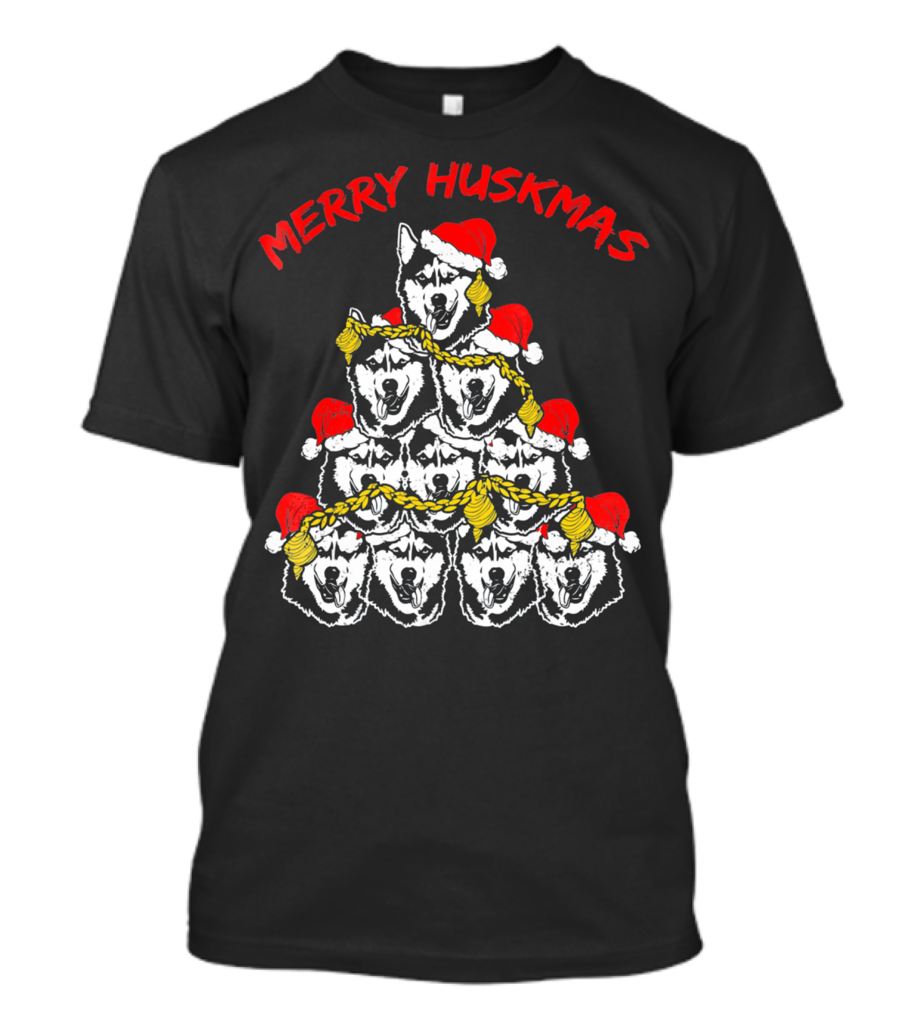 Merry Huskmas Husky Dog Santa Hats Christmas Humor T-Shirt