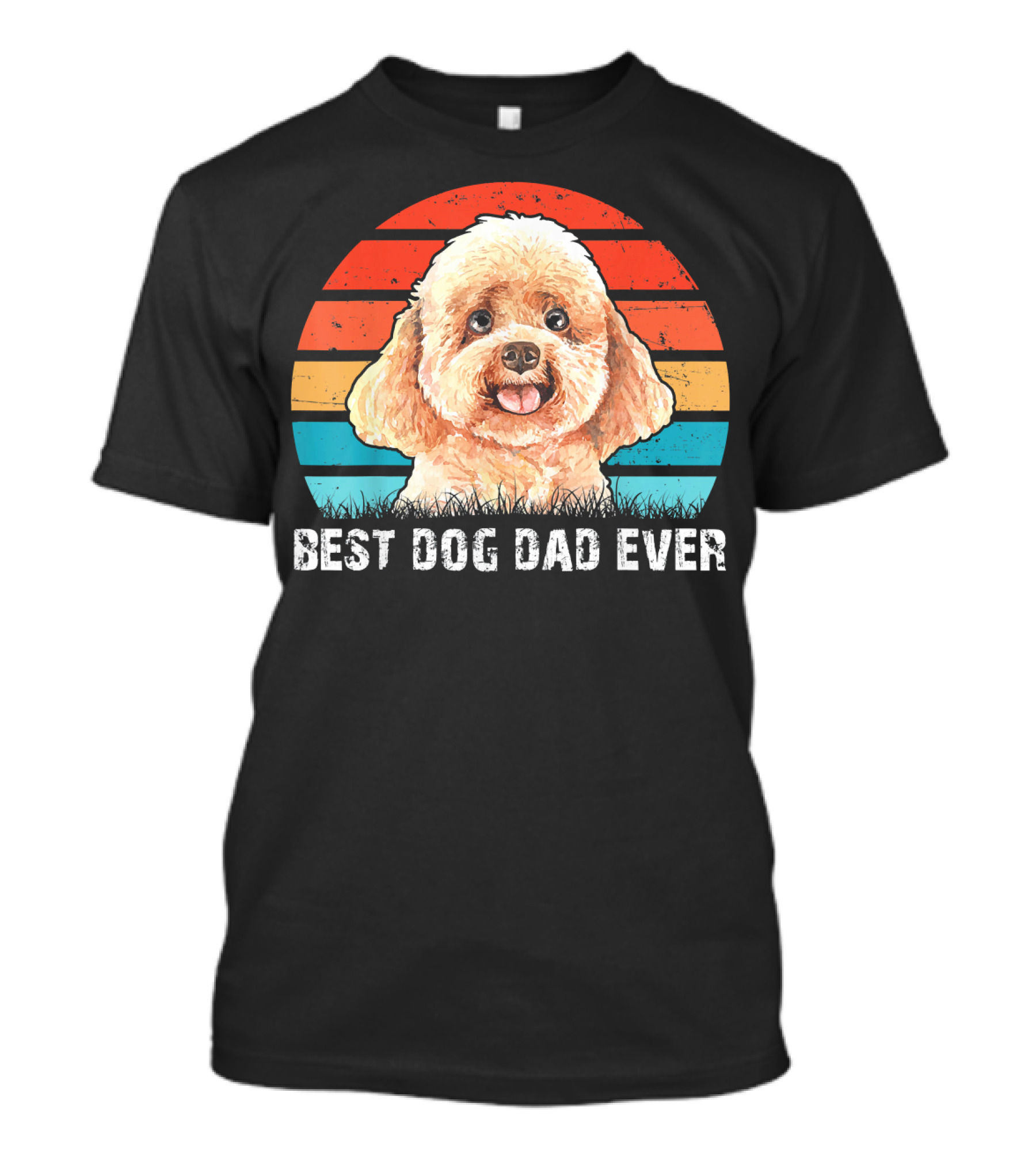 Best Dog Dad Ever Poodle Retro Vintage Stripes T-Shirt