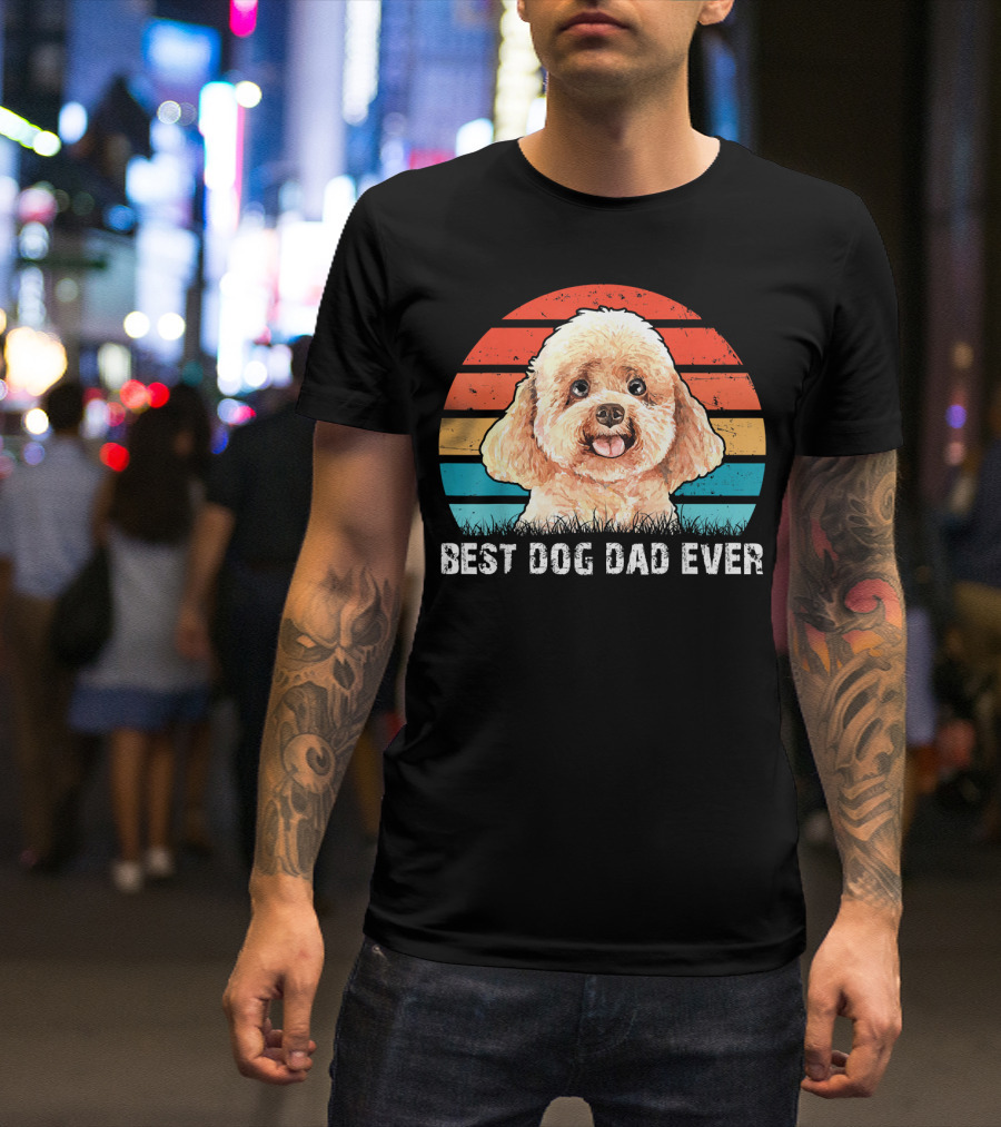 Best Dog Dad Ever Poodle Retro Vintage Stripes T-Shirt