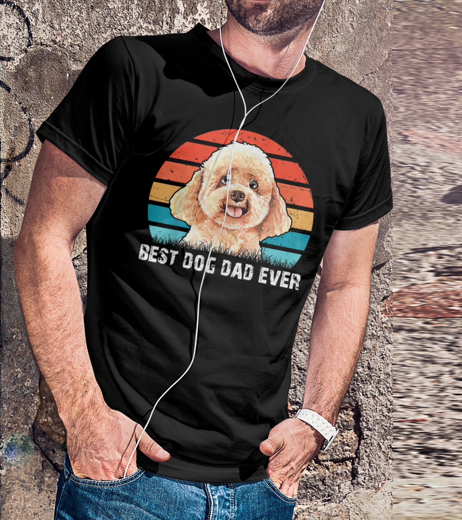 Best Dog Dad Ever Poodle Retro Vintage Stripes T-Shirt