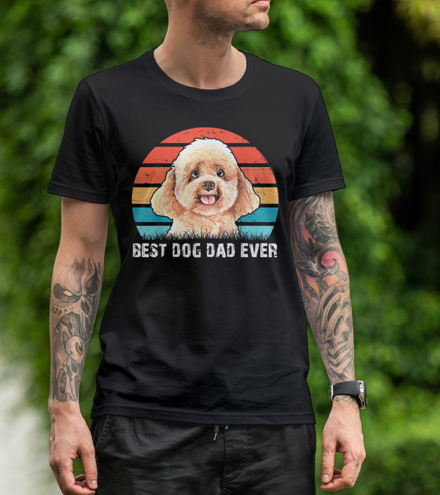 Best Dog Dad Ever Poodle Retro Vintage Stripes T-Shirt