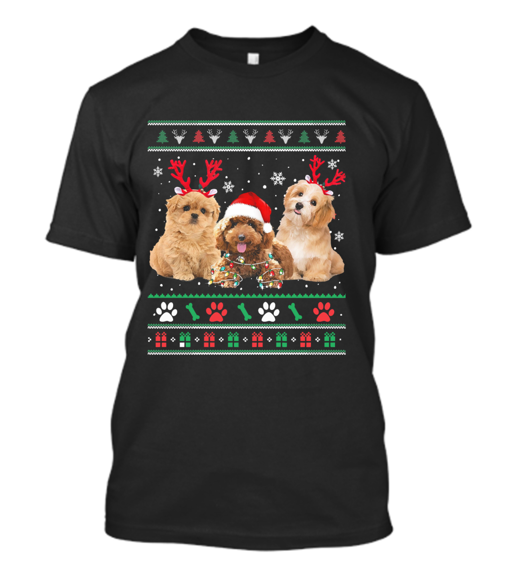 Poodle Dog Reindeer Antlers Santa Hat Ugly Christmas Funny Poodle T-Shirt