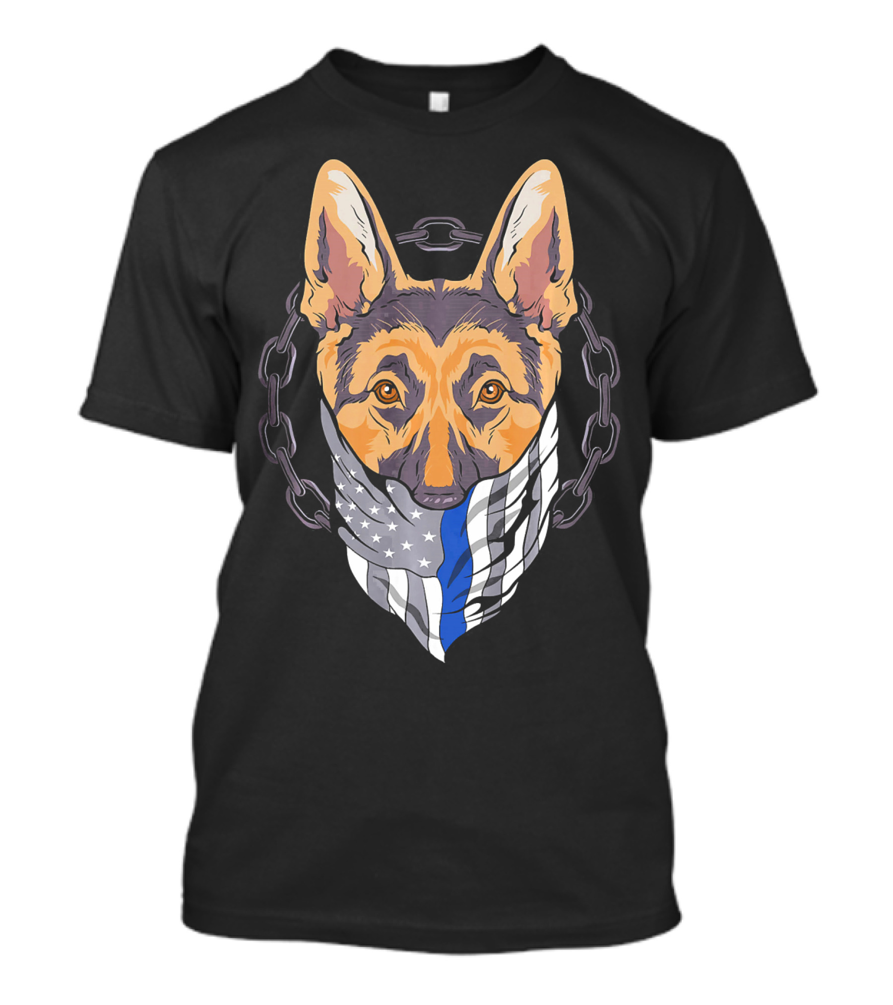 Police Dog K9 German Shepherd Chain Thin Blue Line Flag T-Shirt