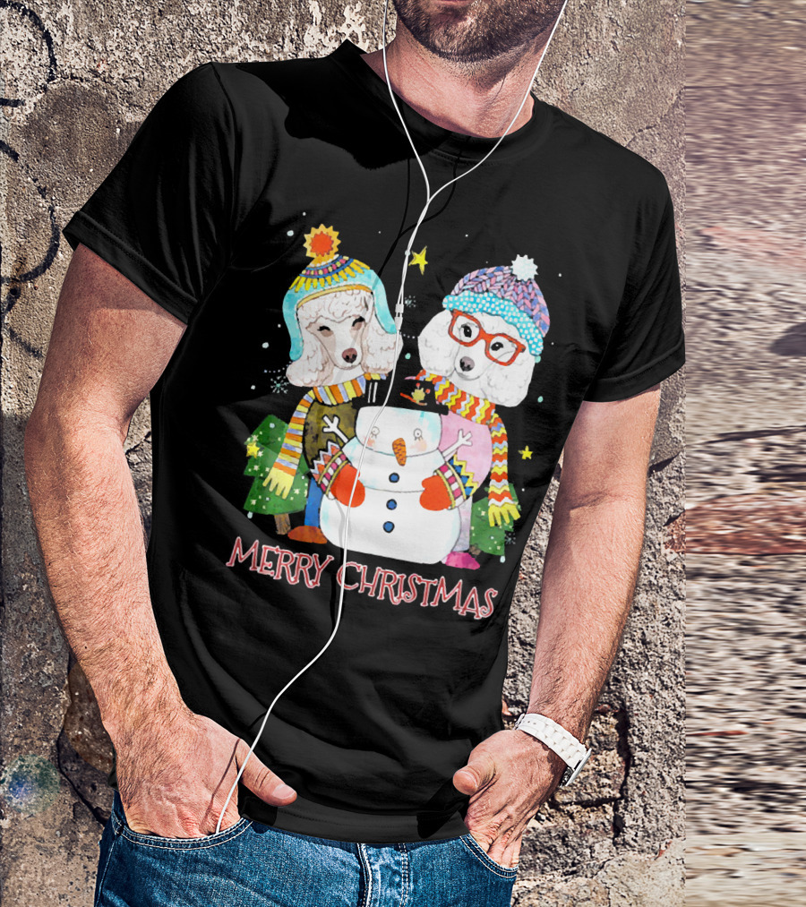 Merry Christmas Poodle Dog Costume Santa Lights Hat Snowman T-Shirt