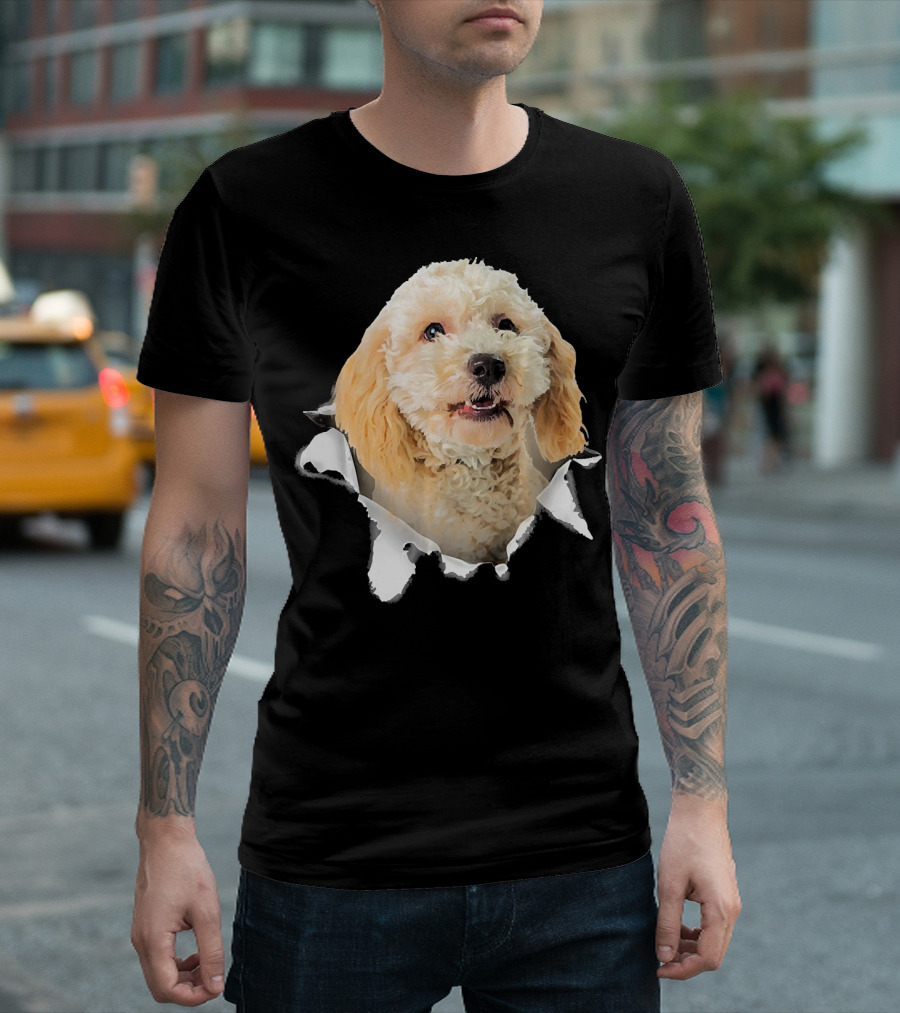 Poodle Crossbreed Dog Ripping Through Paper Hole T-Shirt