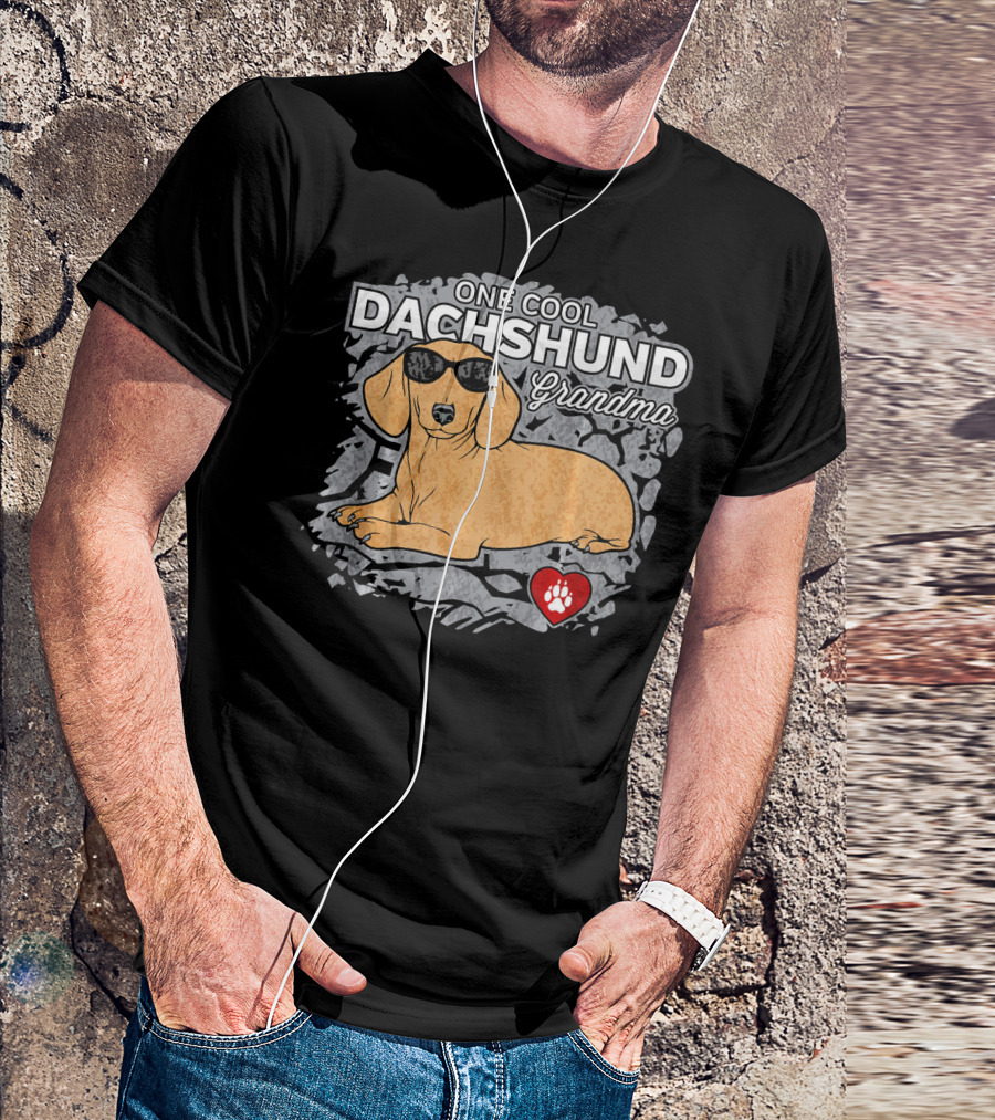 One Cool Dachshund Grandma Sunglasses And Paw Heart T-Shirt
