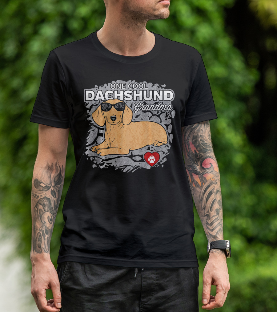 One Cool Dachshund Grandma Sunglasses And Paw Heart T-Shirt