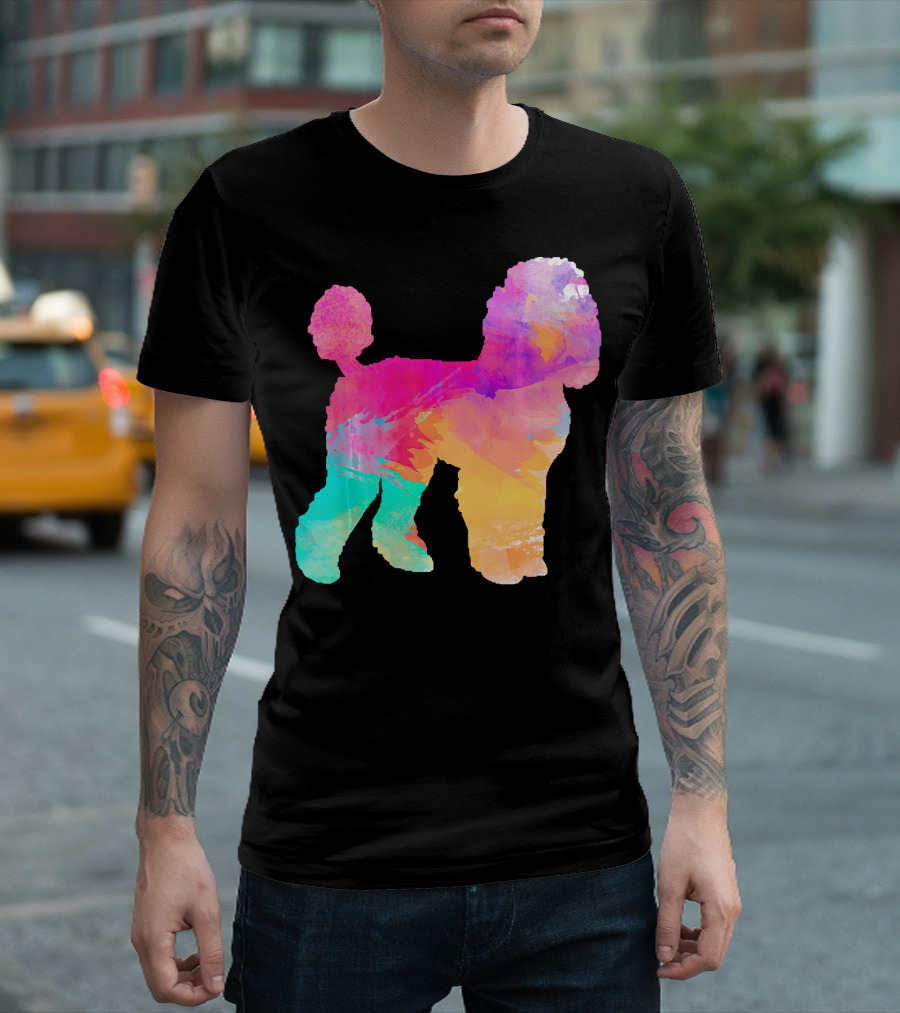 Poodle Lover Watercolor Pet Silhouette Multicolor Palette T-Shirt