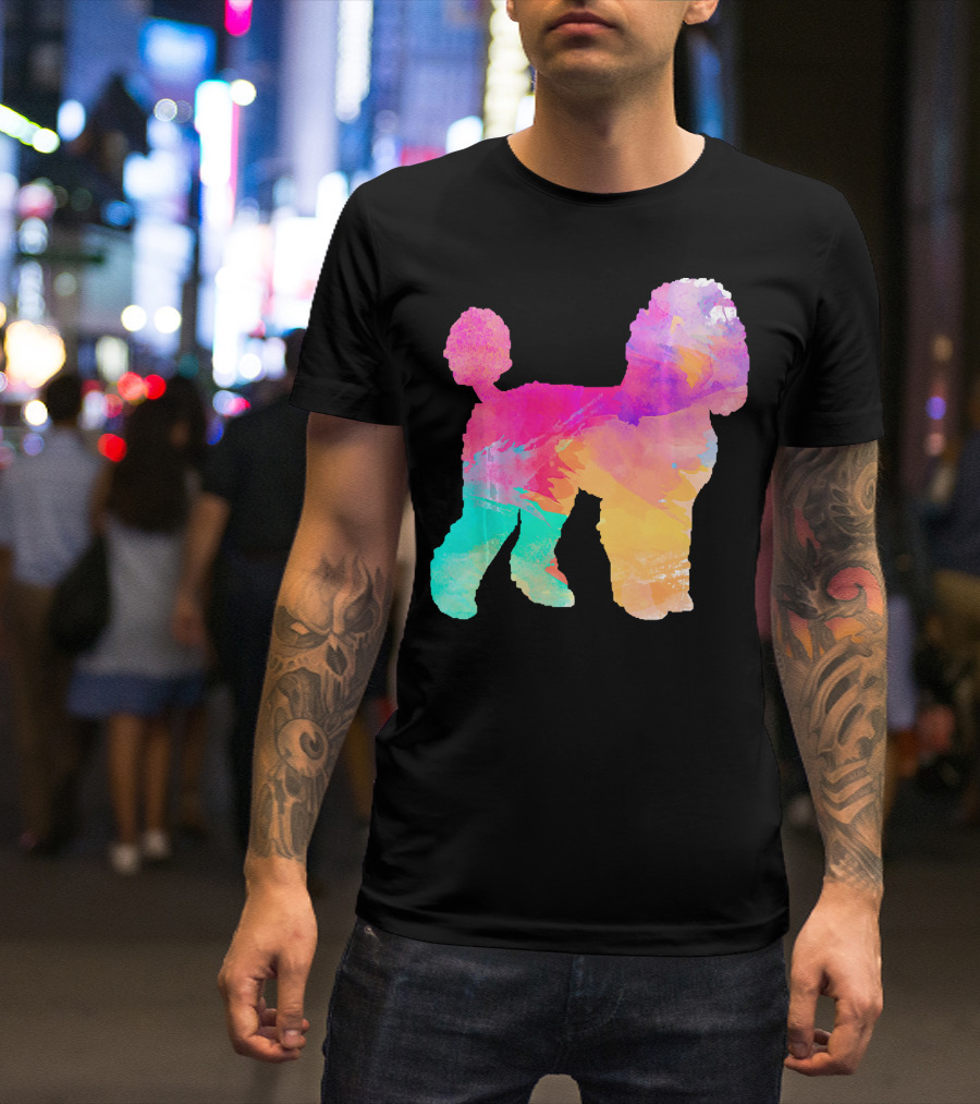 Poodle Lover Watercolor Pet Silhouette Multicolor Palette T-Shirt