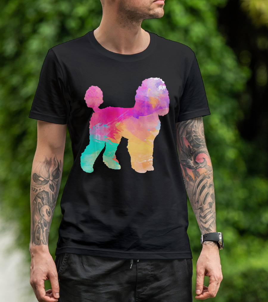 Poodle Lover Watercolor Pet Silhouette Multicolor Palette T-Shirt
