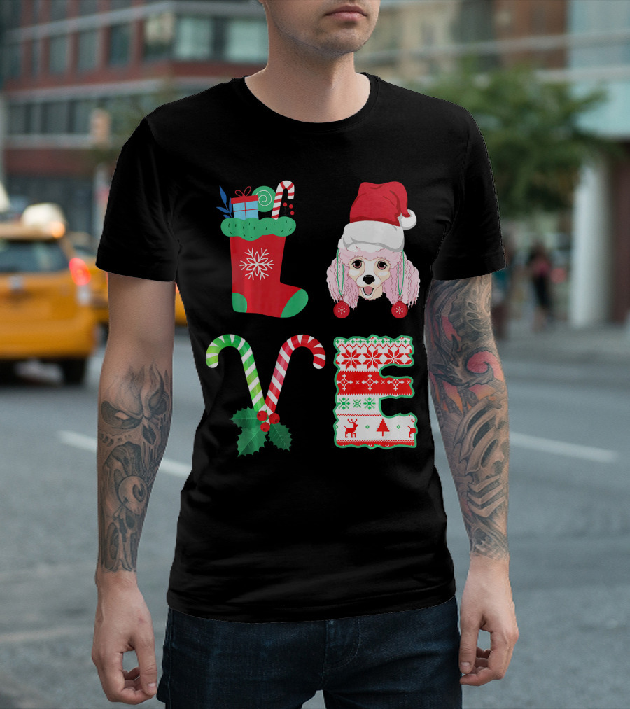 Christmas Love My Poodle Festive Holiday Stocking Candy Cane T-Shirt
